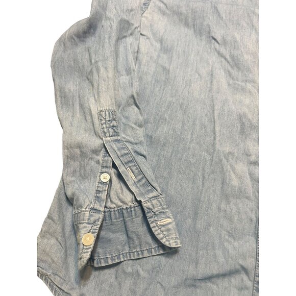 Devon Jones Fineline Denim Shirt Button Front Long Sleeves Distressing Sz M - Picture 2 of 5